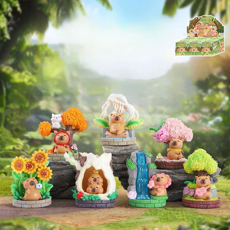 Capybara Jungle Time Blind Box Figurine unique, figurine d'animal mignonne, jouet de collection, boîte mystère, décoration, ornement de bureau, kawaii