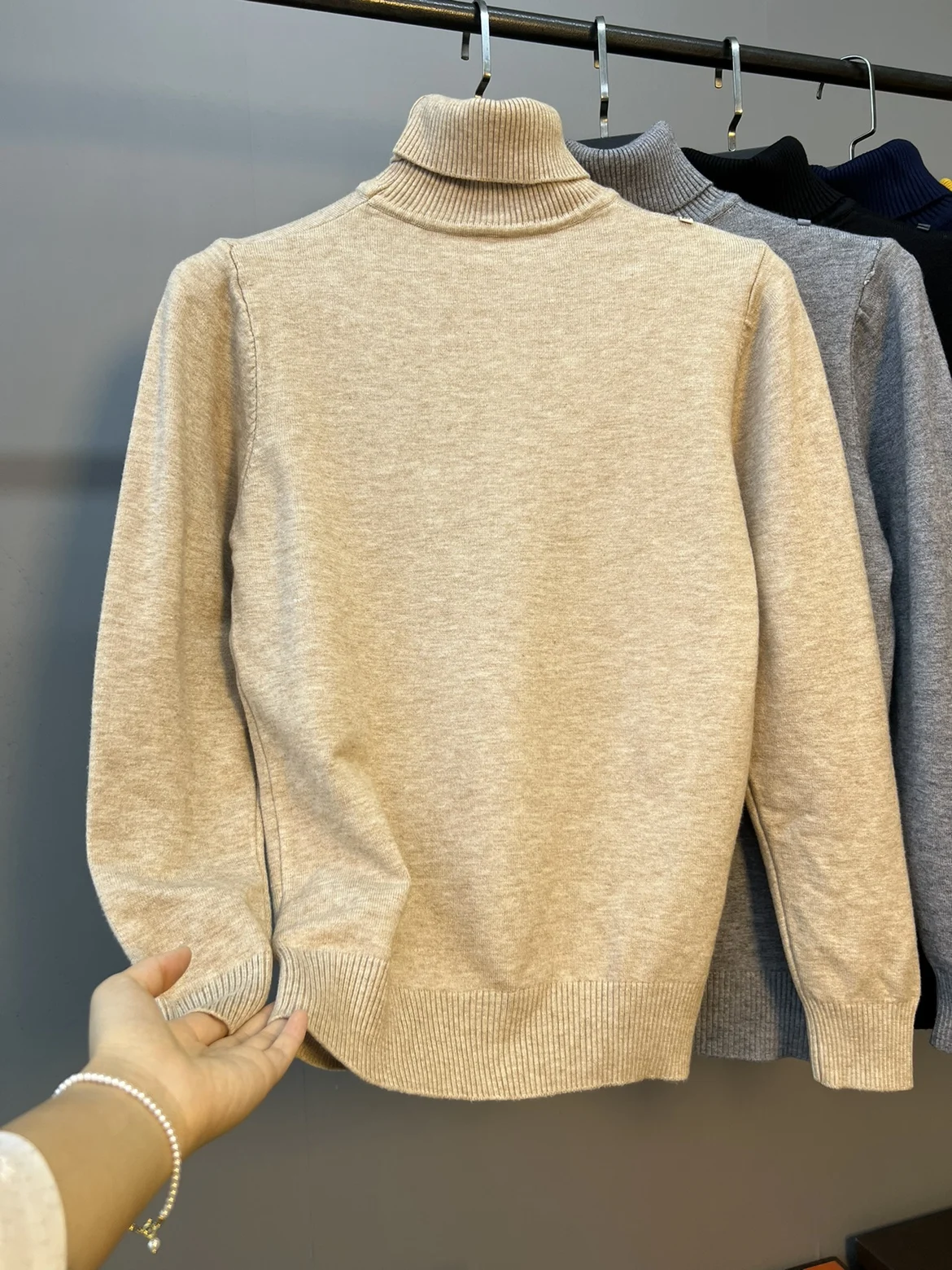 

Men's Slim Fit High Collar Fce Lined Pure Cotton Knitwear Long Sve Faionable Ci Sle Commute Winter Base Layer irt