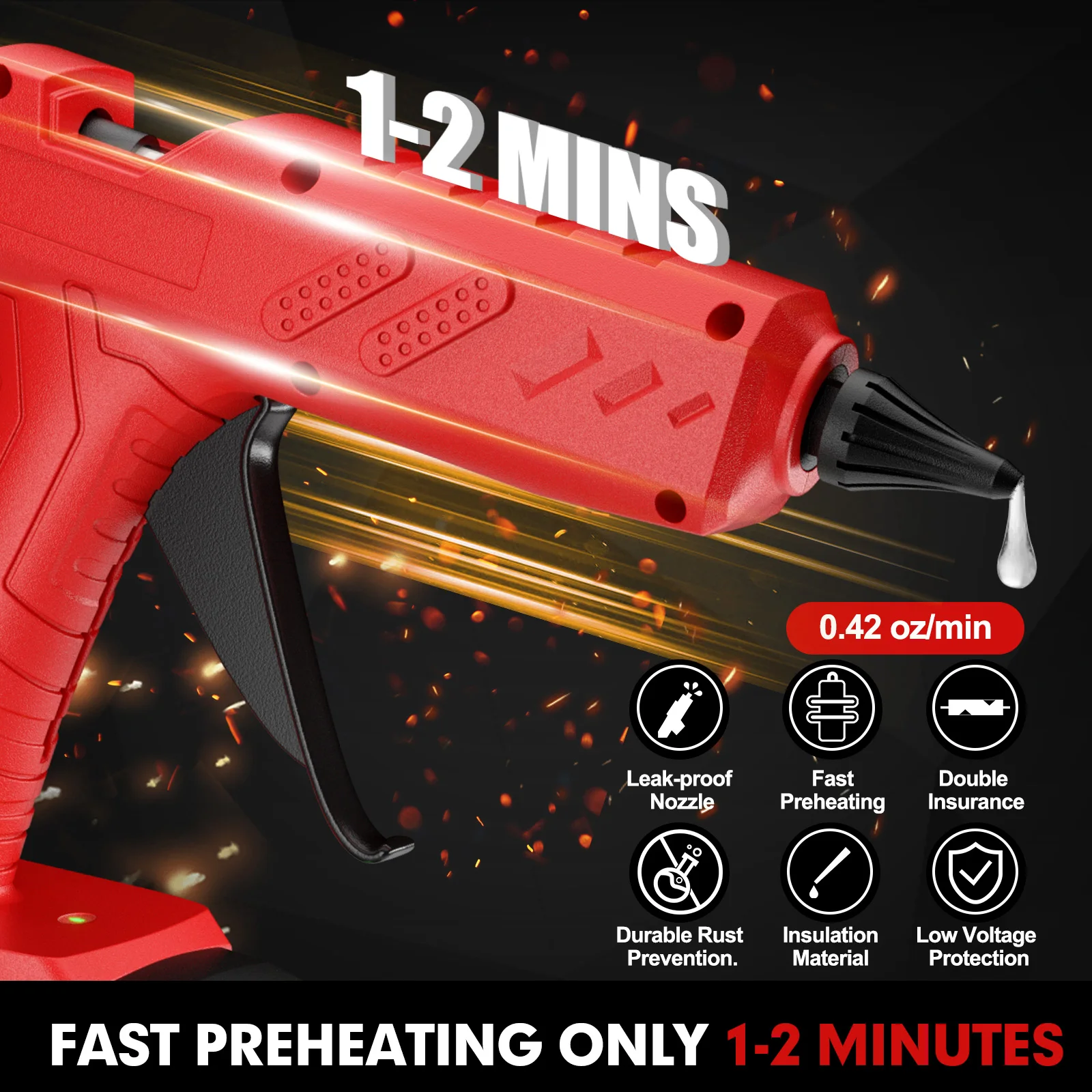 Nananuu Cordless Hot Glue Gun for Milwaukee 18V Battery With 30pcs 11mm Sticks 30s Quick Preheat For Crafts & DIY (No Battery)