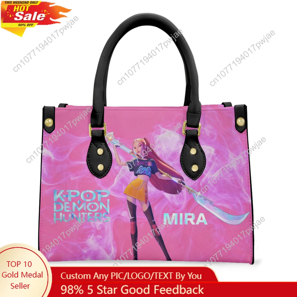 

KPop Demon Hunters Mira Tote Bag Purse Womens Mens Personalized Text Image PU Leather Handbag Business Shopping Gift Bags