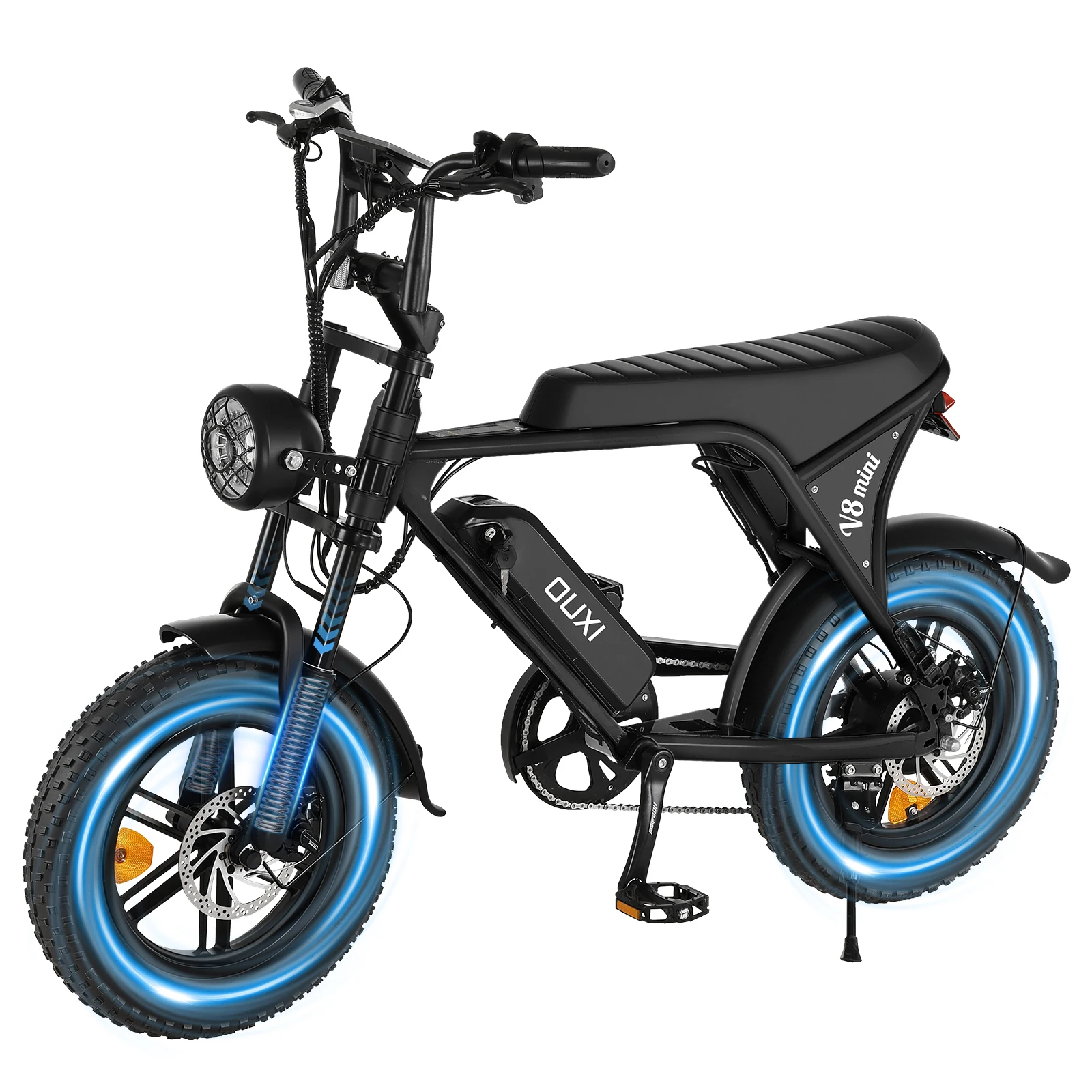 

OUXI V8-Mini 750W Small Electric MTB E-Bike 7 Speed Dirt Ebike 19MPH for Adults/Teens 16 inch Fat Tire Mountain Electric Bike