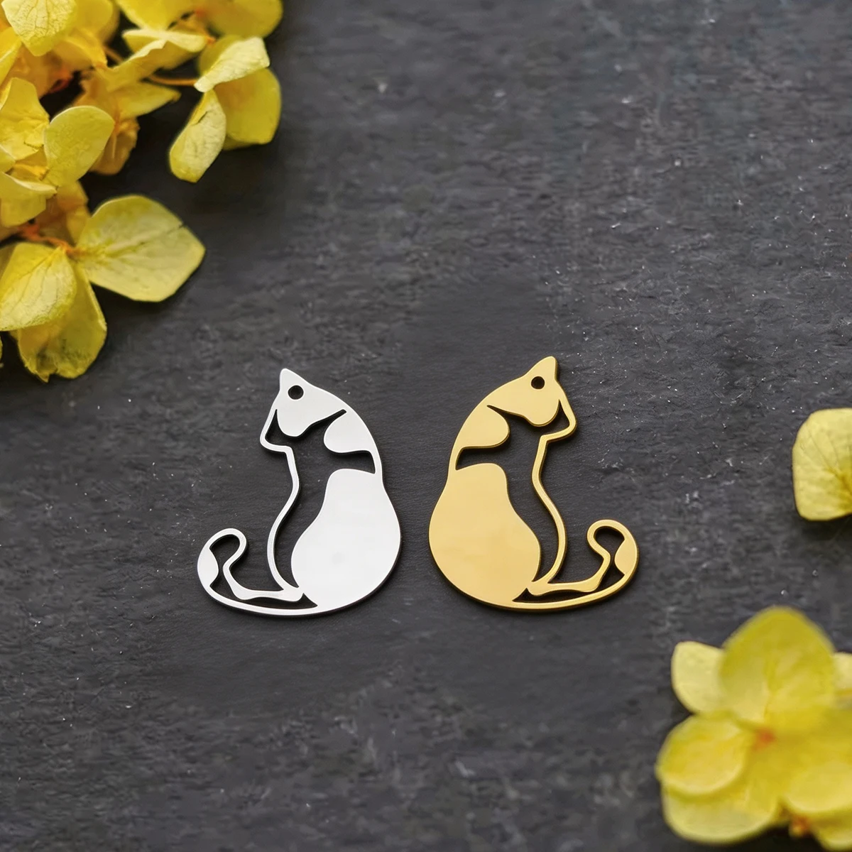 3pcs Sitting Cat Charms Stainless Steel Cute Kitten Animal Pendant for DIY Jewelry Making Necklace Earrings Craft Findings