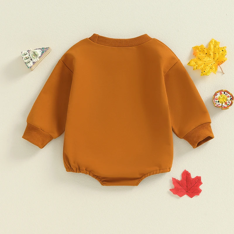 Baby Thanksgiving Romper Letter Embroidery Long Sleeves Loose Sweatshirt Jumpsuit for Newborn Clothes