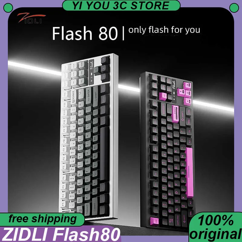 

Механическая клавиатура ZIDLI Flash80, алюминиевая беспроводная трехрежимная прокладка, 7200 мАч, QMK-VIA, 88 клавиш, пользовательские клавиатуры для ПК, киберспорта, ноутбука