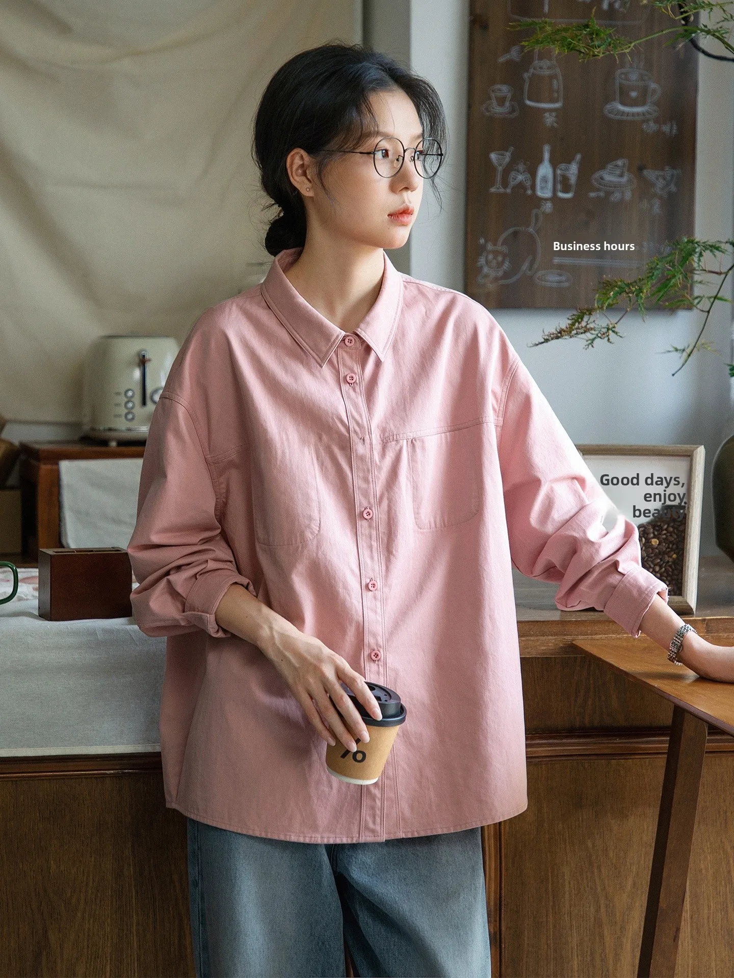 

Original Pure Cotton Long Sleeve Pink Shirt Women's Casual Loose Workwear Style Outerwear Autumn Season Breathable Comfortable