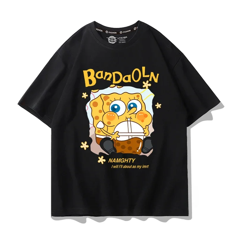 

SpongeBob SquarePants Patrick Star Printed T-shirt Summer Men's 100% Cotton Round Neck T-shirt Casual Loose Couples Clothing