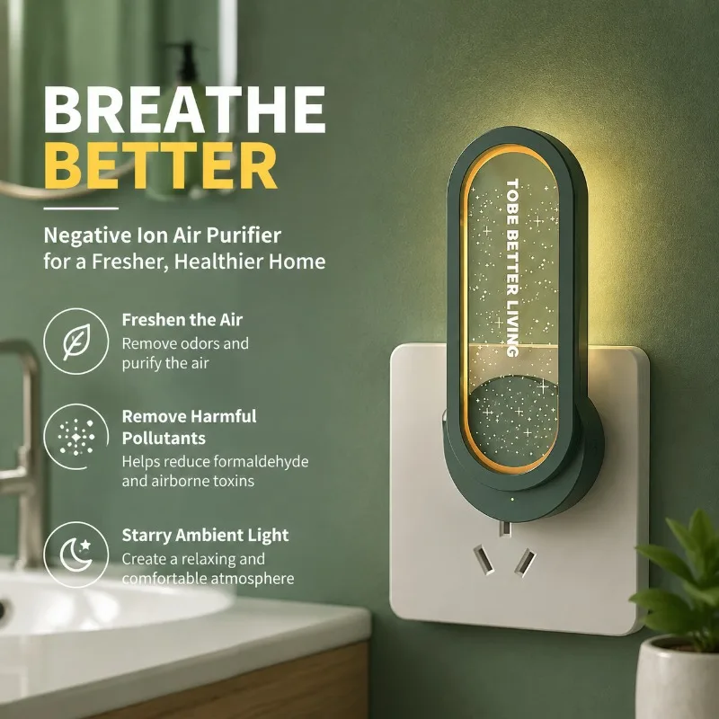 Household Negative Ion Air Freshener Wall‑mount Unit, Starry Glow Night Lamp, Eliminate Formaldehyde, Neutralize Unpleasant
