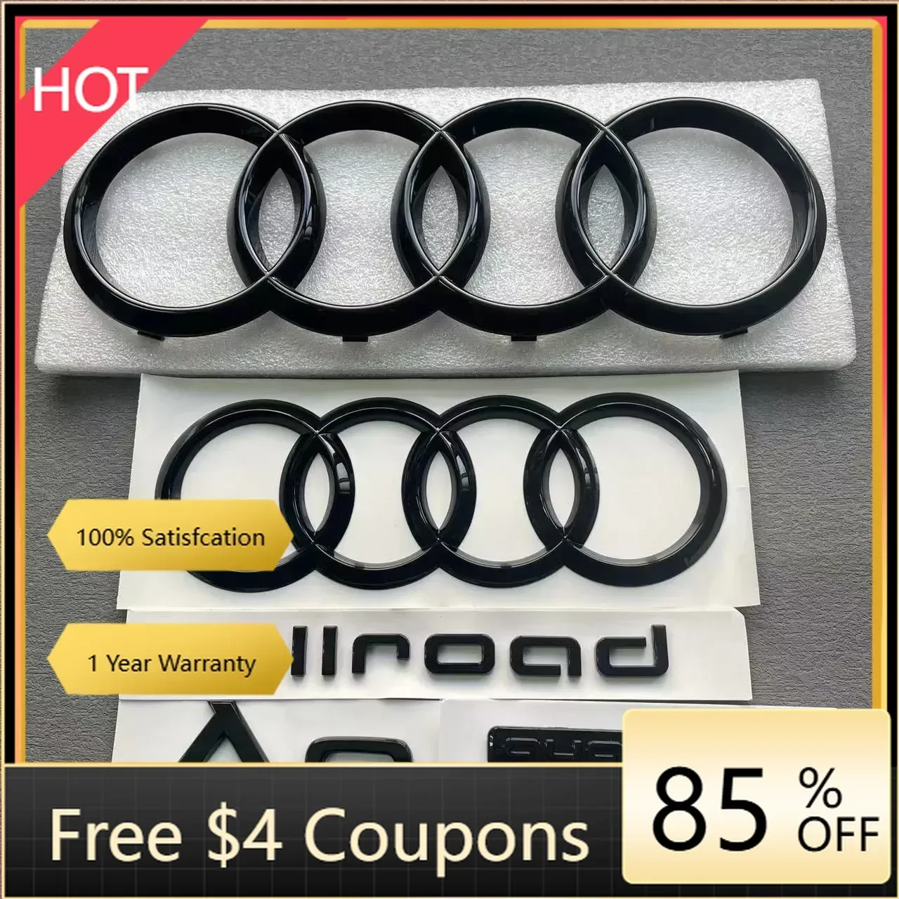 

Эмблема Audi с 4 кольцами, черная, из АБС-пластика, для капота, решетки радиатора, заднего багажника, наклейка-значок A6 Quattro для AUDI A6 2020