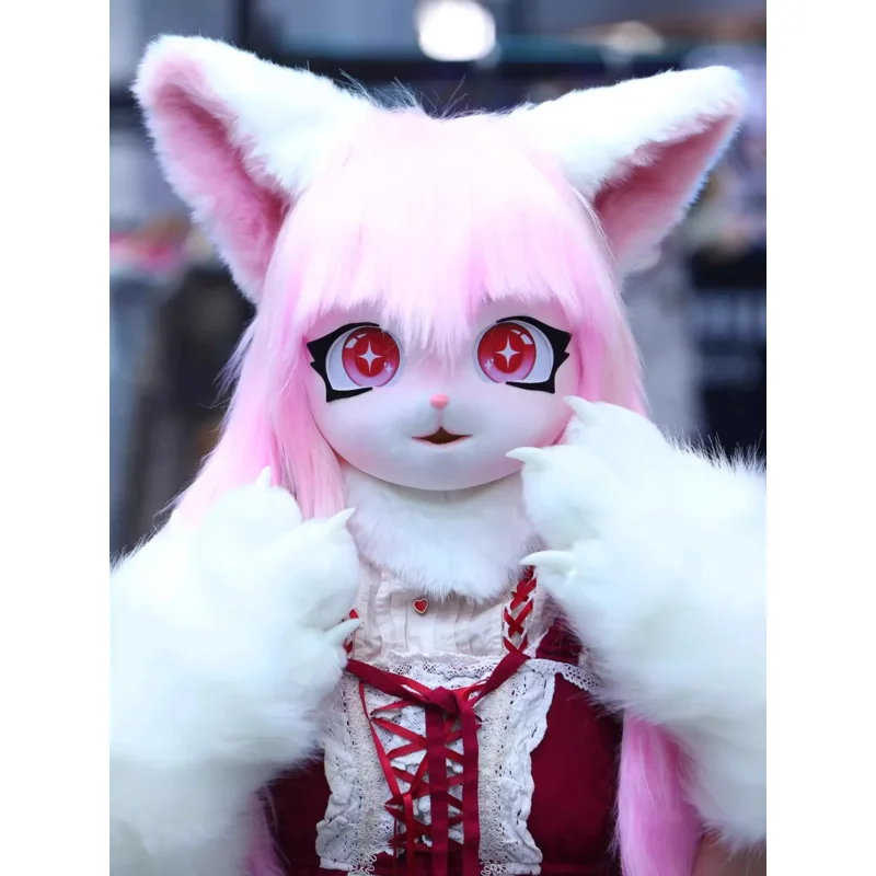 

2025 yiyi Fursuit Kigurumi Headsets Animal Cosplay Lolita Furry Helmet Rubbit Doll Cat Costumes Halloween Carnival Mask Acc