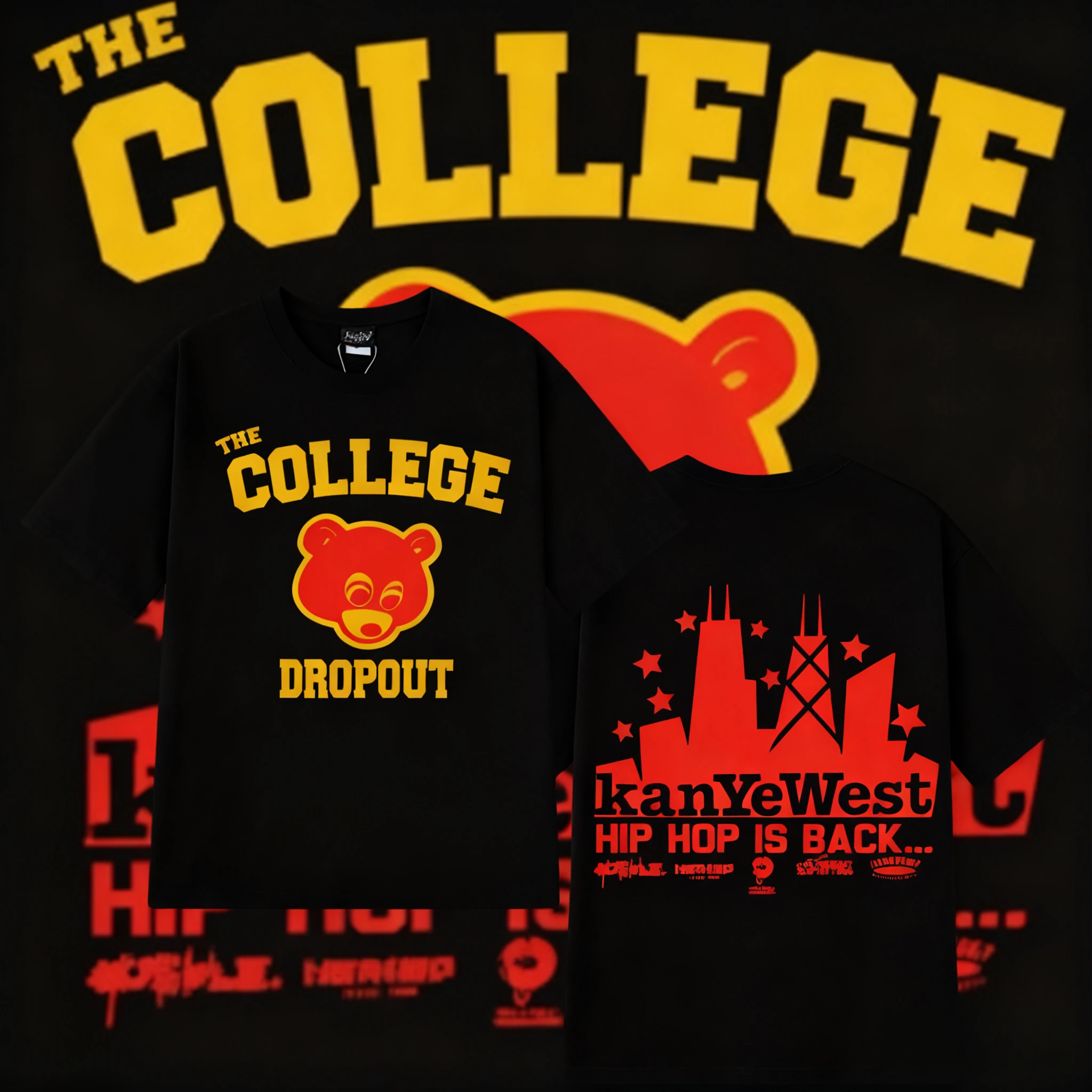 

2025 Summer Kanye West College Dropout Men Music Album Harajuku Print Man 100% Pure Cotton Printed T-shirt Hip Hop T-shirt Y2k