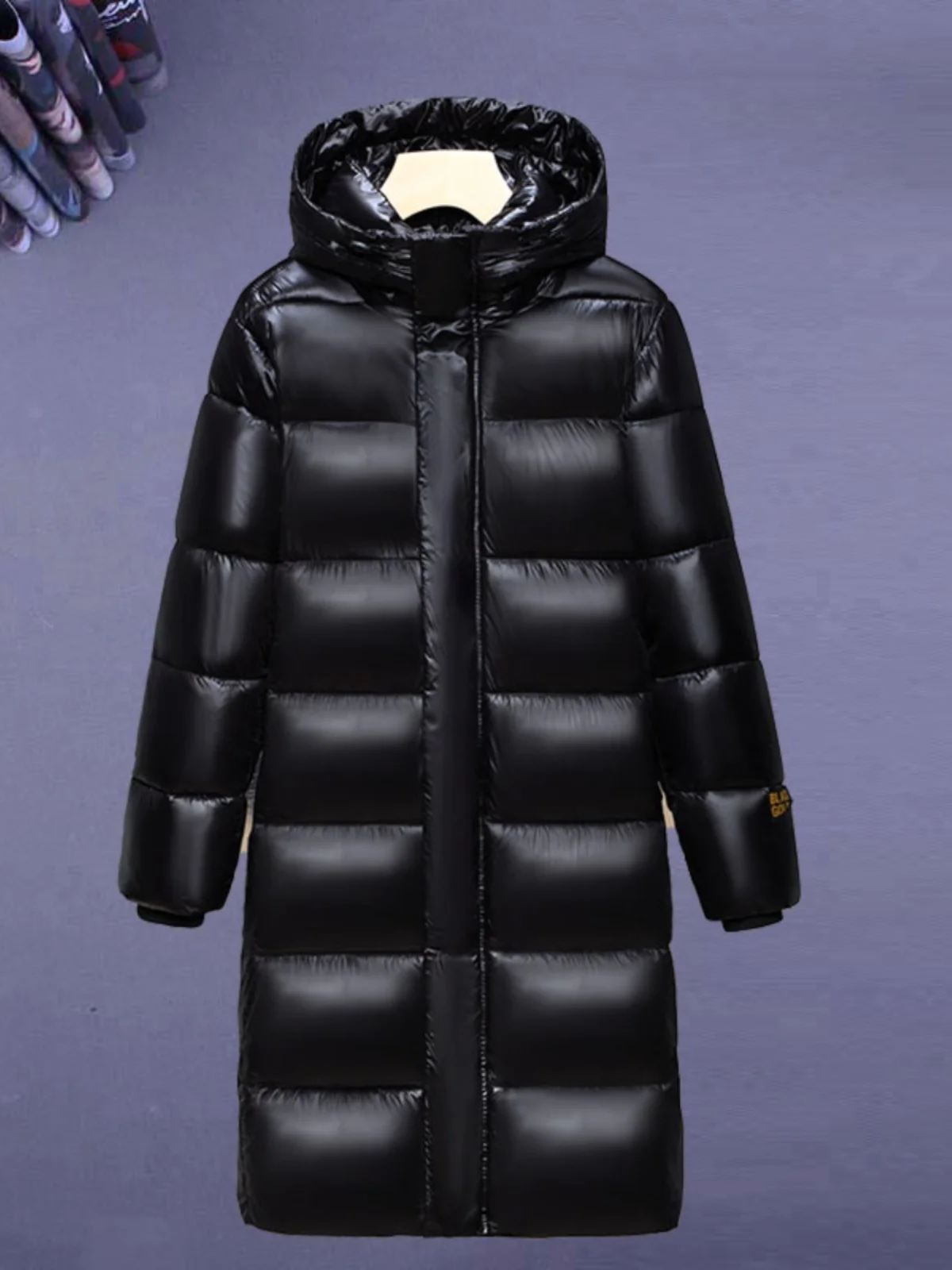 

Ultra-Thi down Cotton Jaet for Couples Winter High-End Bla Gold Long Over-Knee Extreme Cold Coat Trendy Korean Sle