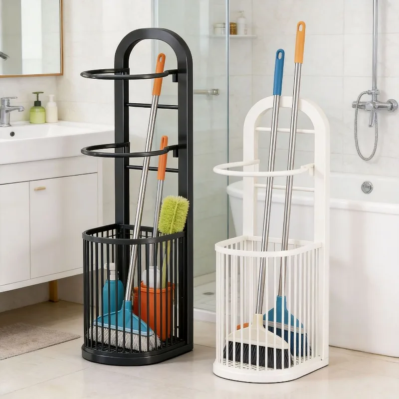 

Cleaning tool storage Vertical broom storage rack Bathroom large-capacity cleaning tool sorting artifact