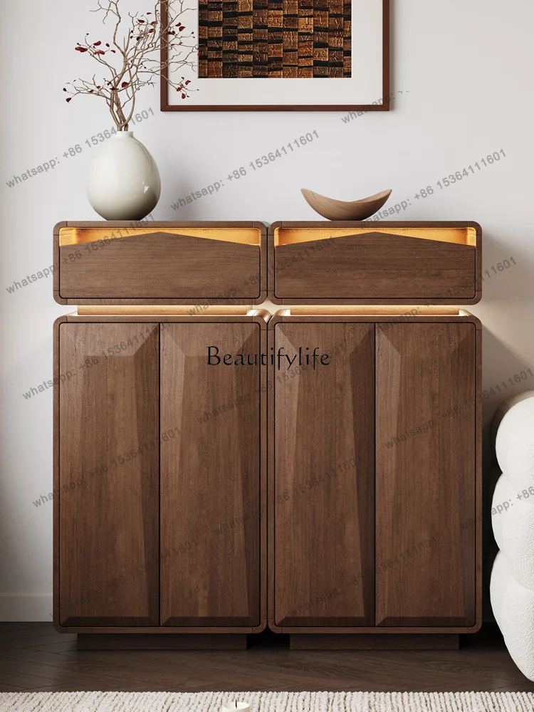 FG Walnut Dining Side Cabinet Integrated Storage Against The Wall New Chinese Living Room Dining Room Solid Wood Storage Cabin
