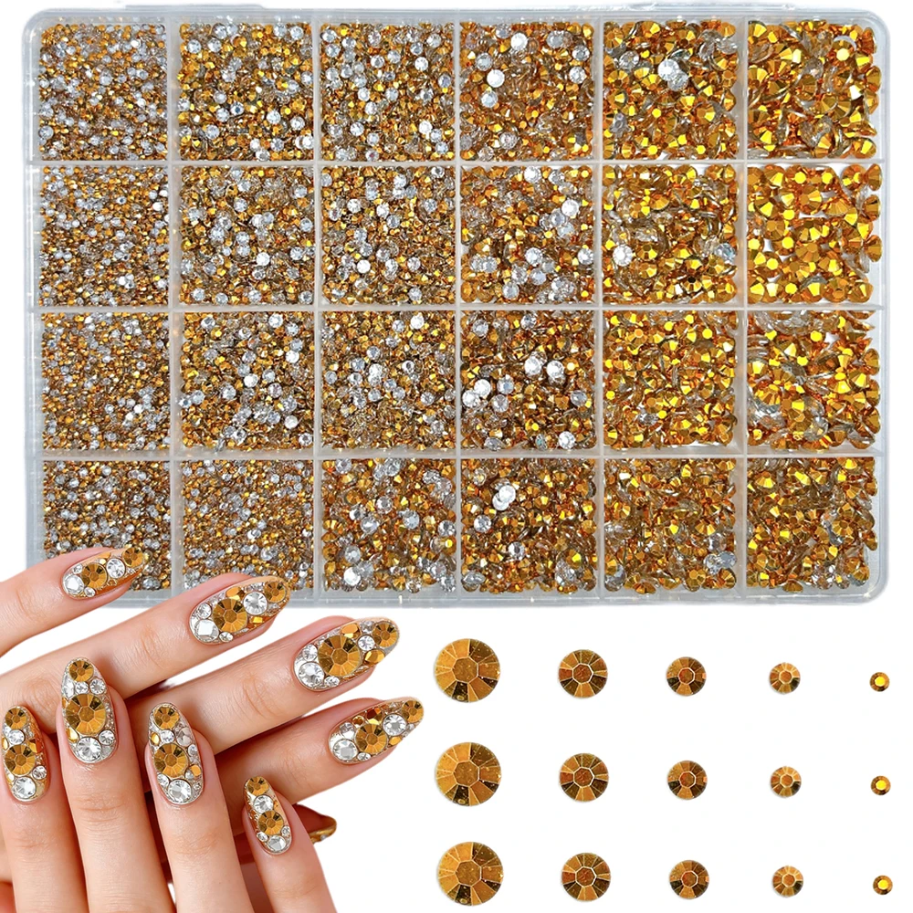 1 caja de diamantes de imitación de fondo plano medio redondo simulado, decoraciones artísticas para uñas, Mini diamantes de imitación coloridos de varios tamaños, dijes para uñas DIY