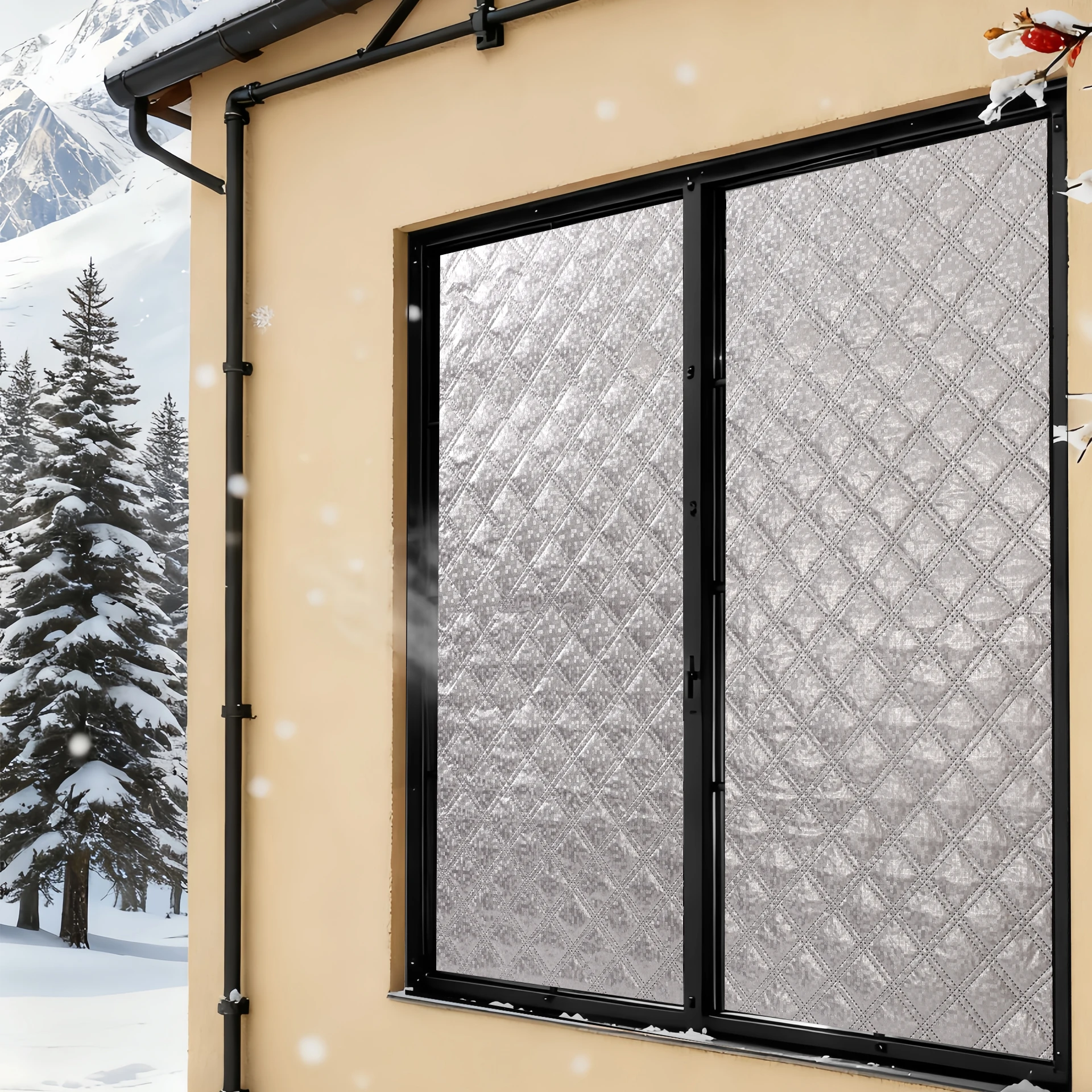 Winter thermal curtains with insulation cotton, cold-proof window insulation film, thickened soundproof and blackout curtains