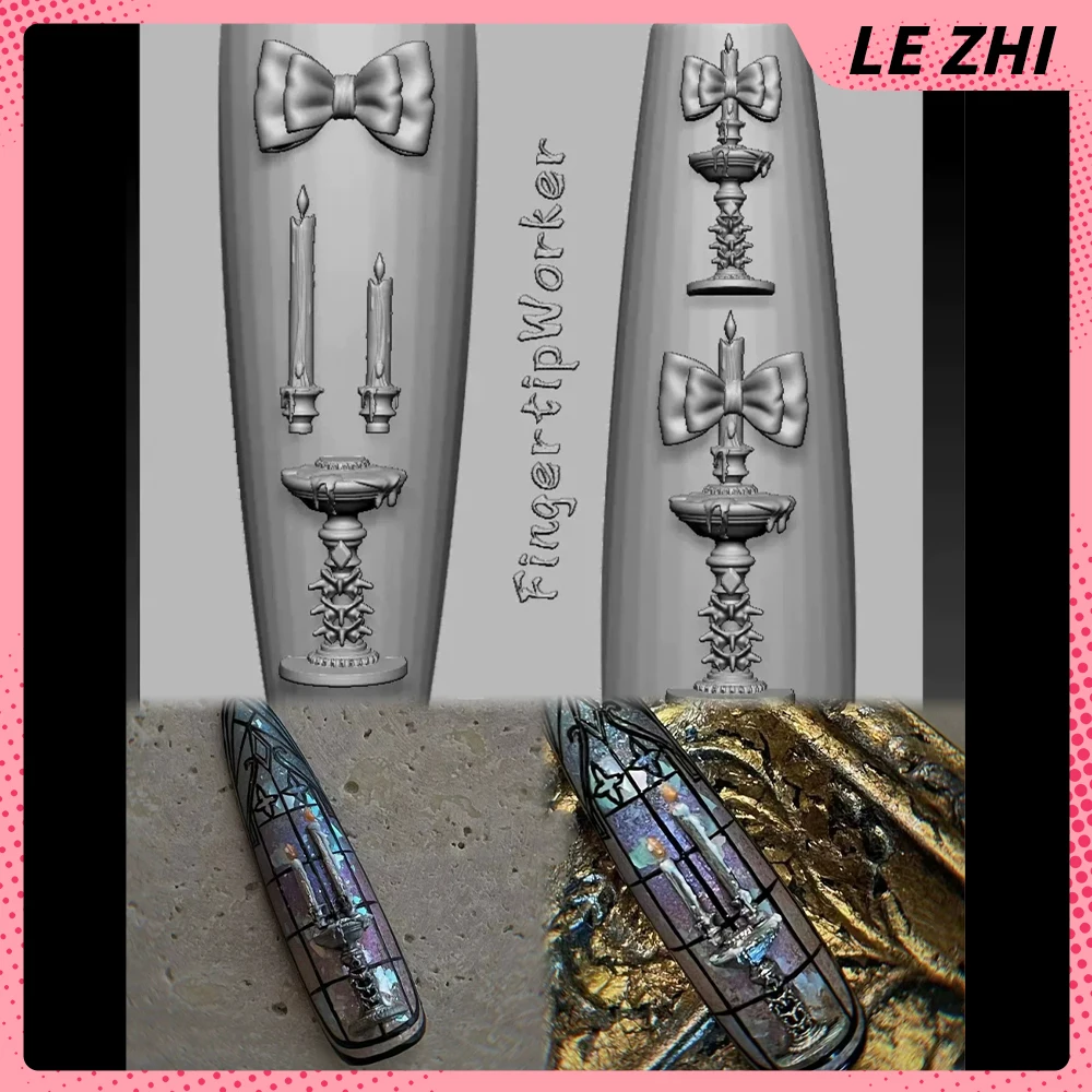 

1Pc Beautiful Kawaii Bowknot Candle 3D Acrylic Nail Art Carving Mold Candlestick Diy Design Silicone Manicure Template Mold