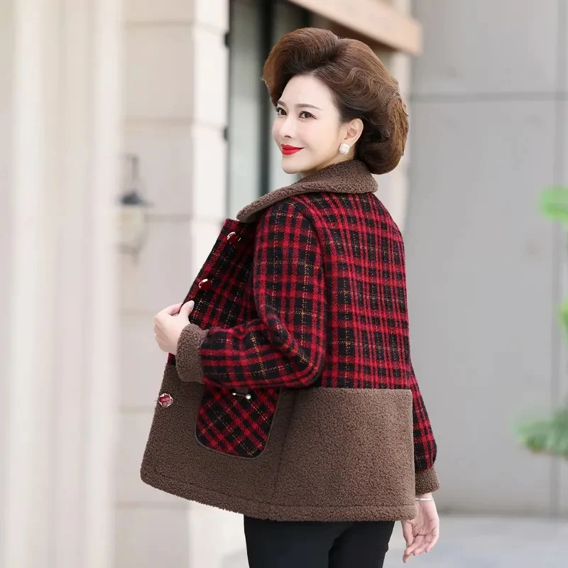 Middle-Aged Mother Autumn And Winter Add Velvet Padded Coat Middle-Aged And Elderly Women\'s Fashion Casual Winter Warm Coat Top