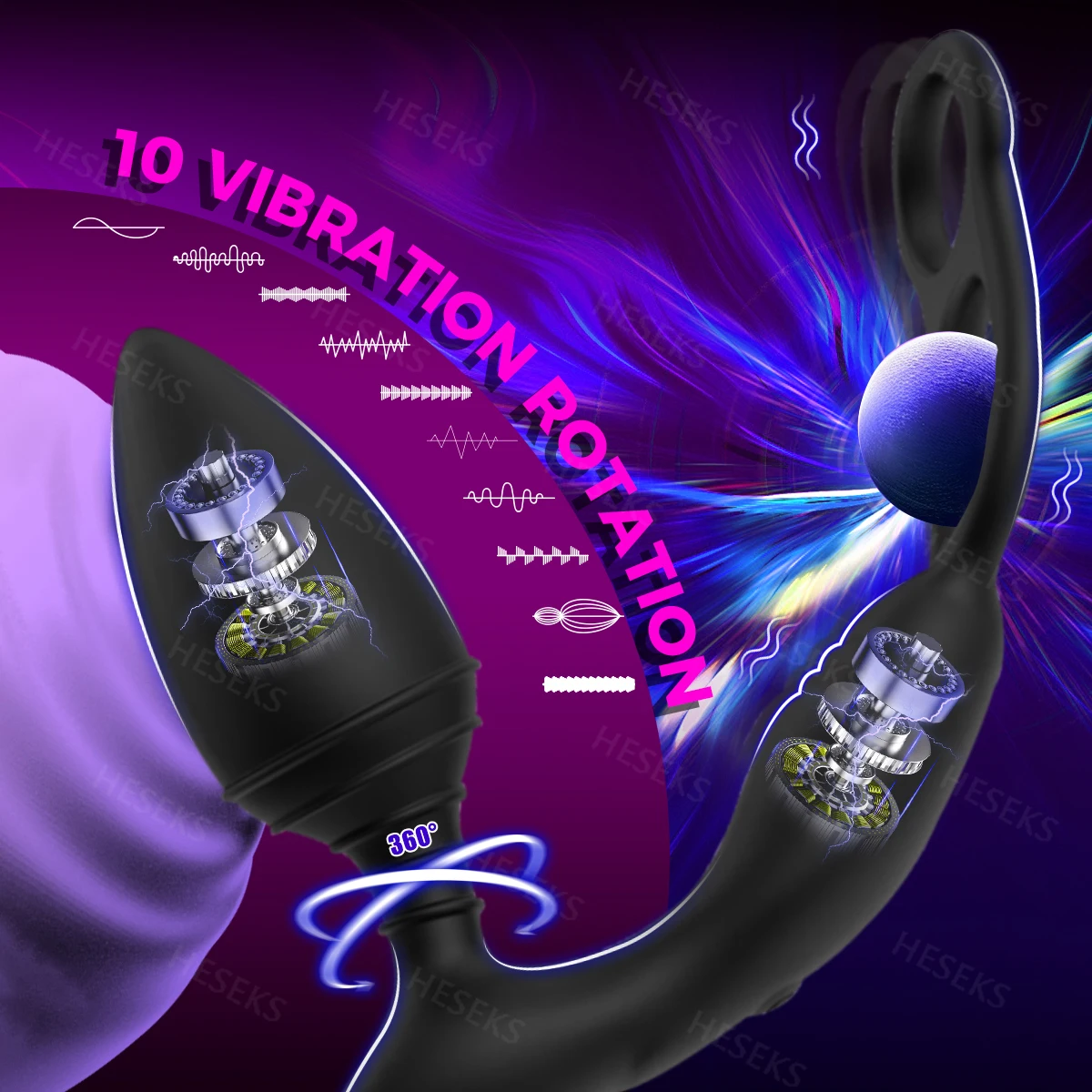 HESEKS Remote Control 360° Rotation Anal Butt Plug Vibrator Male Prostate Massager Delay Ejaculation Penis Rings Sex Toy For Men