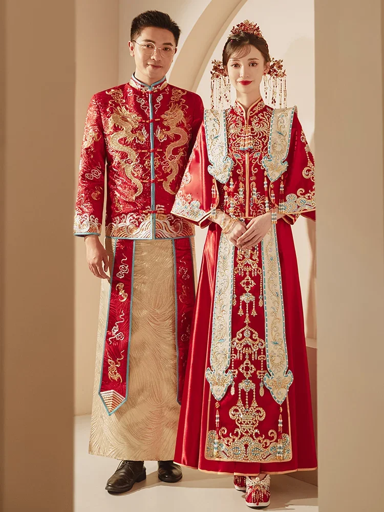 Vestido de novia Hanfu de la dinastía Ming, ropa de boda china con rima antigua, hombres y mujeres en traje Tang, pareja