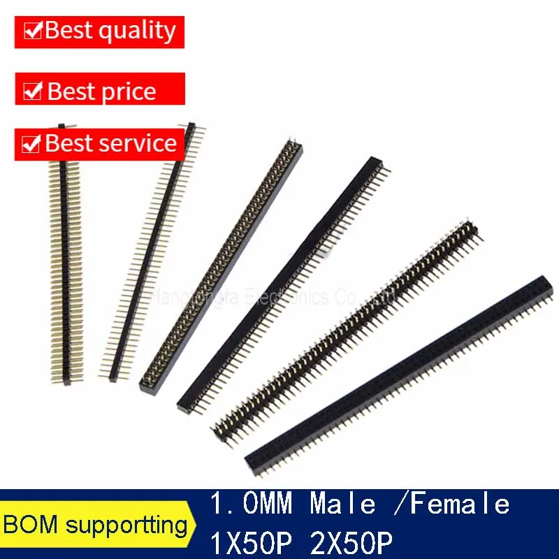 10PCS 1.0mm 1.0 1X50p 2X50p Male Single Row SMT Female double row Right Angle Male Goldplate PCB  PinHeader Socket Connector