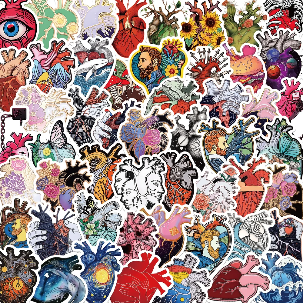 52Pcs Colorful and Creative Heart Sticker Graffiti Art Decoration Water Cup Phone Case Laptop Guitar Case DIY Gift Toy Sticker