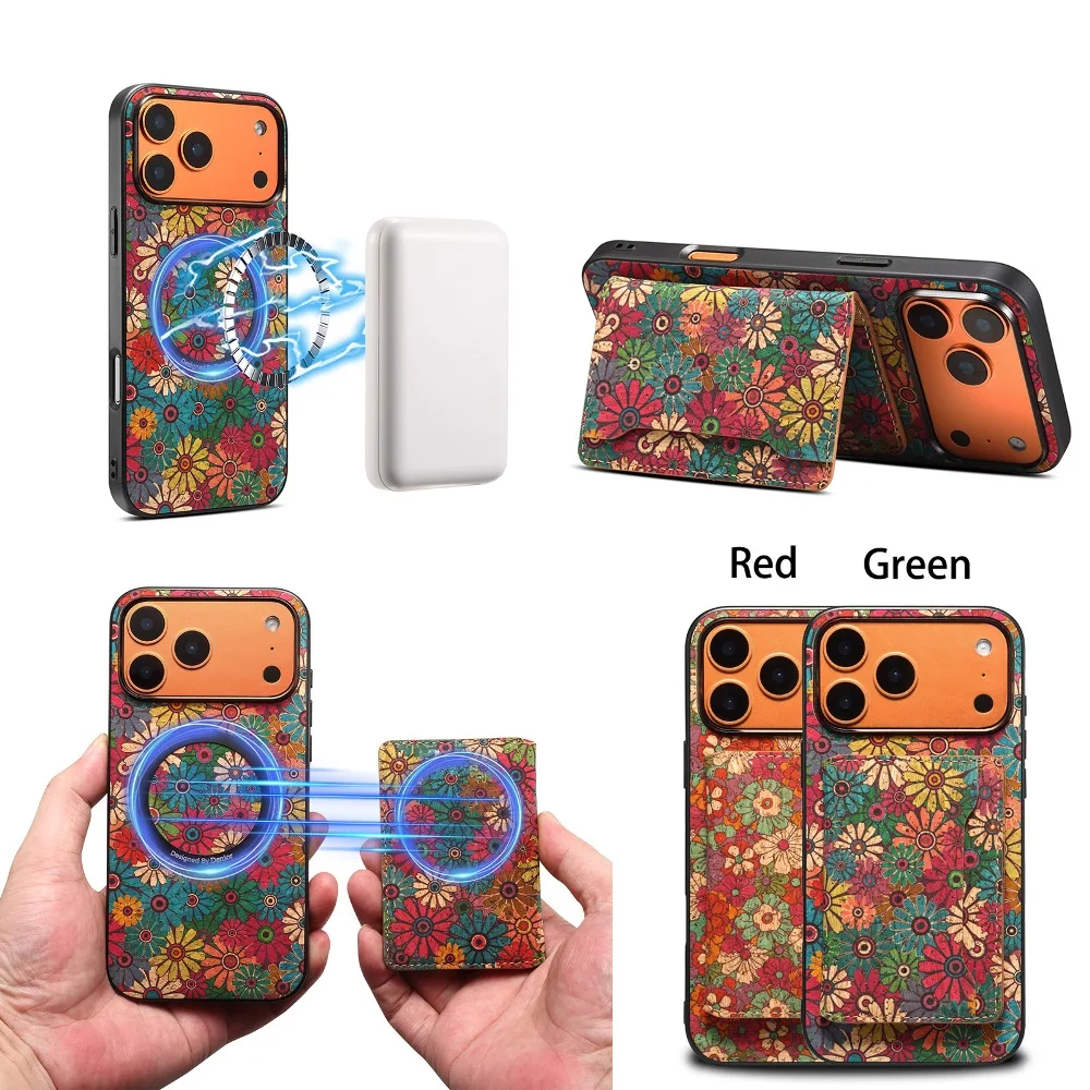 

Detachable 2 in 1 Colorful Pattern Leather Wallet Card Case with Phone Cover for iPhone Air 17 16 15 14 Plus 13 12 Pro Max