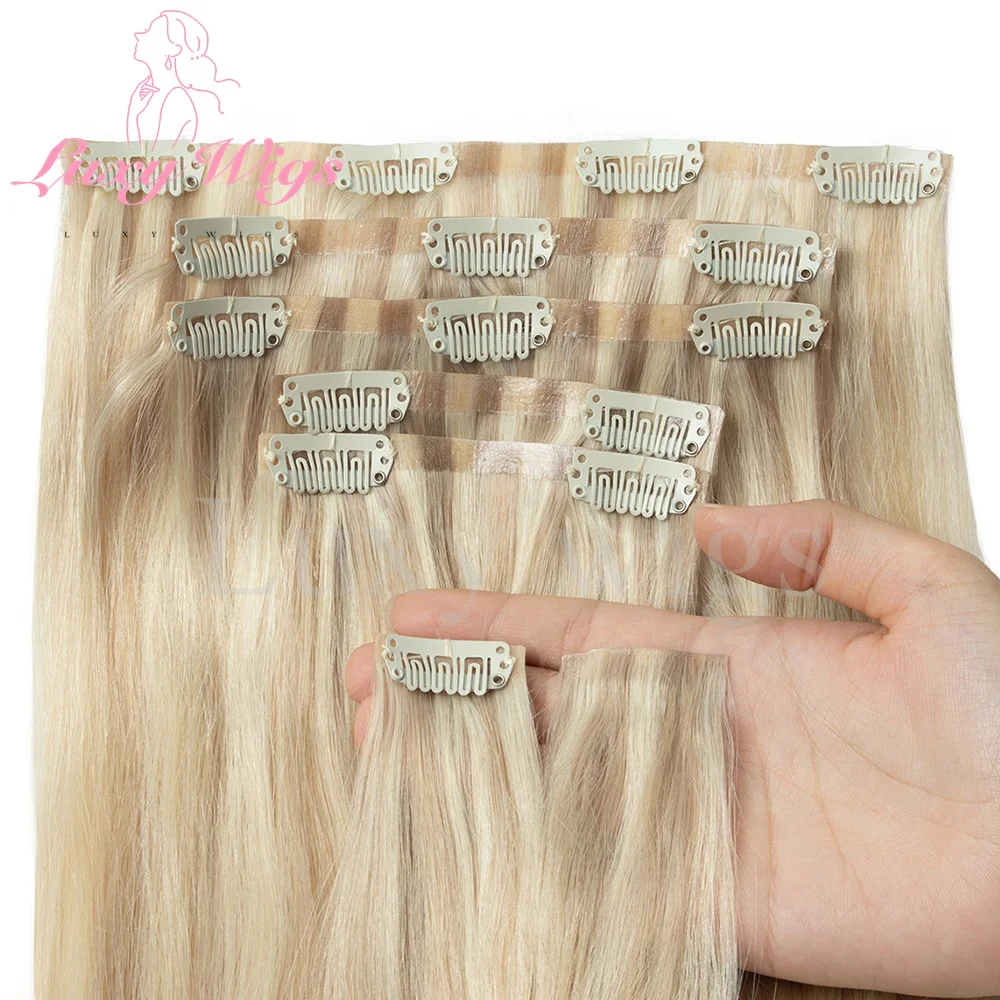 مشبك غير مرئي في وصلات الشعر البشري Balayge شقراء براون حقن سلس بو لحمة كليب على وصلات الشعر 7 قطعة/المجموعة