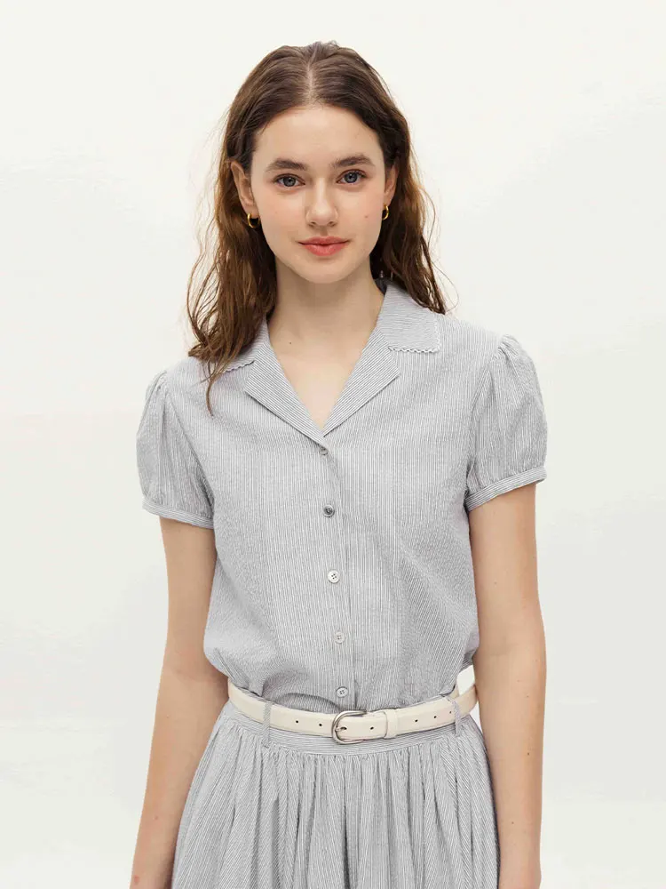 

Nok Xiaola подлинный бренд полосатый кукольный воротник irt And f юбка летнее новое поступление корейский хлопок длинный све