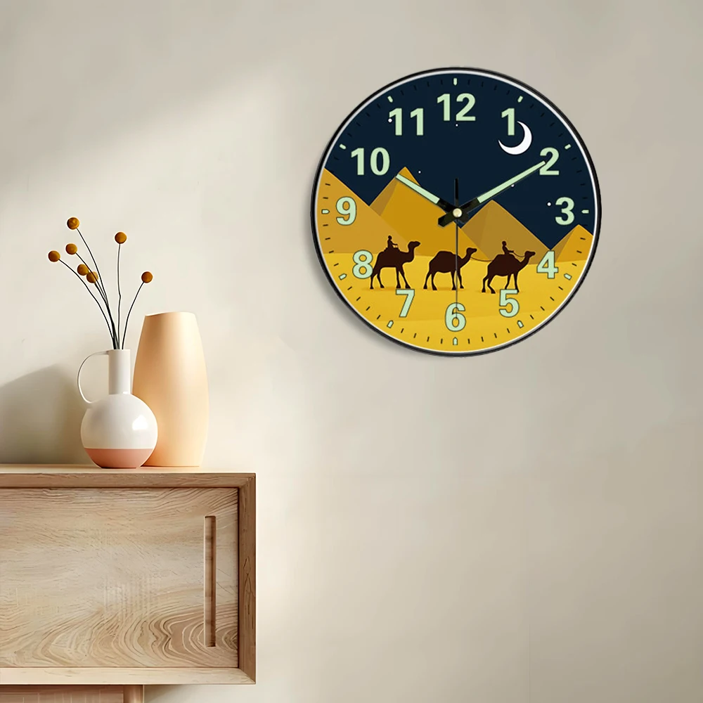 Vintage Luminous Wall Clock Desert Camel Design Glow In The Dark Numbers Bohemian Style Corridor Bedroom Office Clock Gift