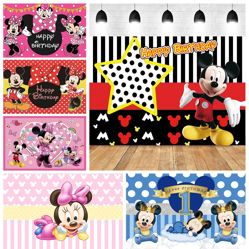 Fondo de fotografía para fiesta de cumpleaños de Mickey y Minnie Mouse, regalo para niños y niñas, decoración para habitación infantil, fondo para baby shower
