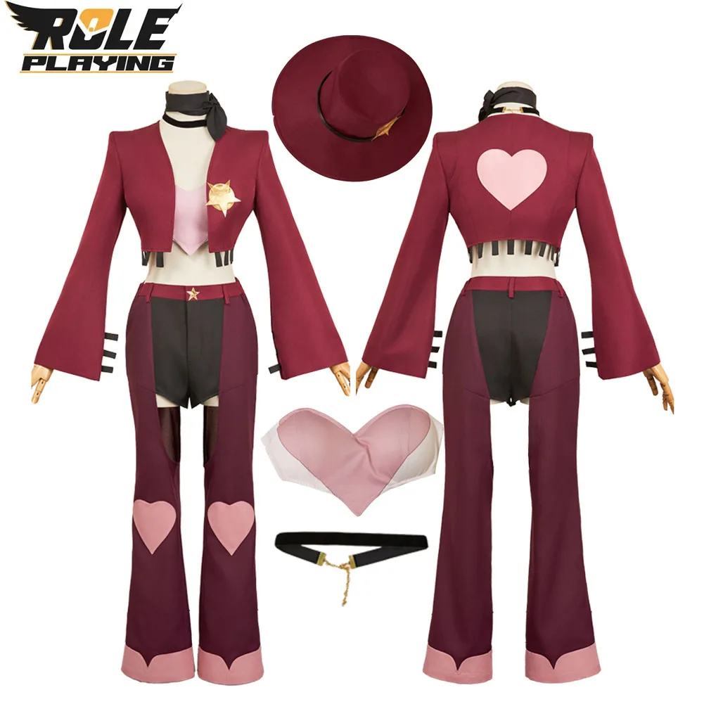 

Хазбин Ангел Cos Пыль Косплей Костюм Шляпа Ожерелье Шарф Комплект для Женщин Женский Фантазия Маскировка Хэллоуин Карнавальный Костюм Партии