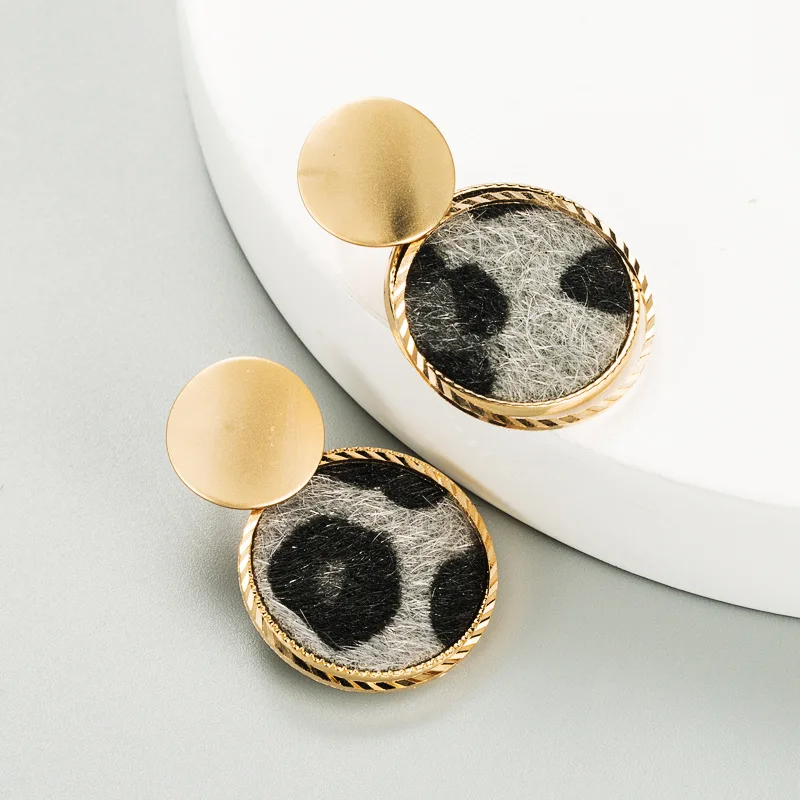 European And American INS Style Geometric Double Leopard Print Earrings Autumn And Winter Round Female Accessories
