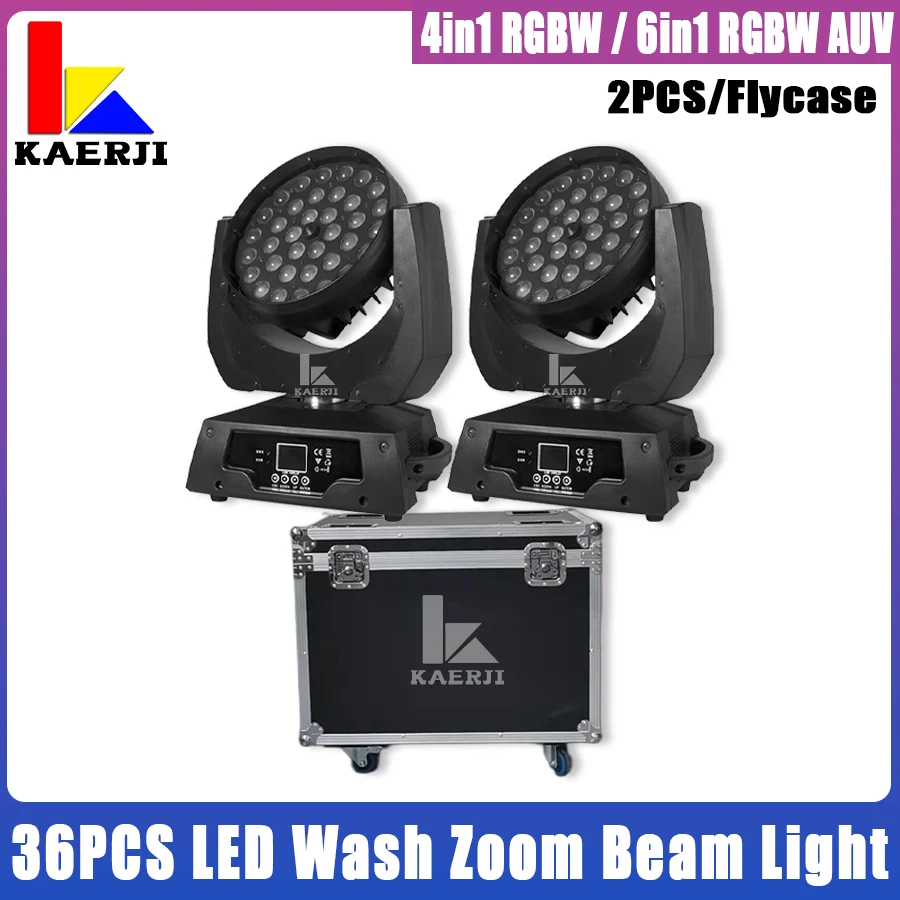 

2Pcs Wash Zoom Moving Head Light 36x12W RGBW 36x18W RGBWAUV Button Screen Lyre DMX 16 Channels DJ Disco Party Bar With Flycase