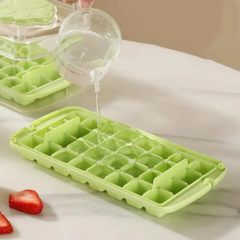 Ice Cube Tray With Lid And Bin Easy Release Ice Cube Maker 32 Cavity Leak Proof Cat Paw Press Type Ice Tray For Chilled Drinks