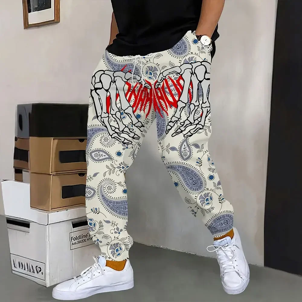 Autumn Men Outdoor Sports Pants Fashion pattern Printed Sweatpants Men Loose Pocket Drawstring Winter Sweatpants clothes for man