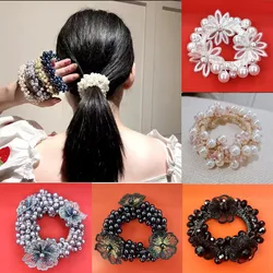 New Pearl Hair Accessories Flower Crystal L Hair Tie High Elastic Rubber Band Hand-Woven Women Accessories