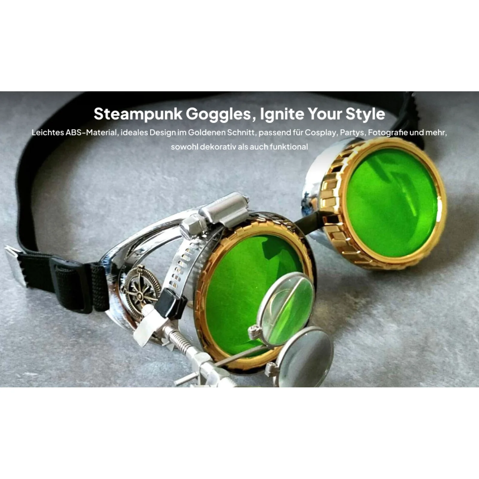 3x Lunettes steampunk avec loupe oculaire pour événements costumés, vertes
