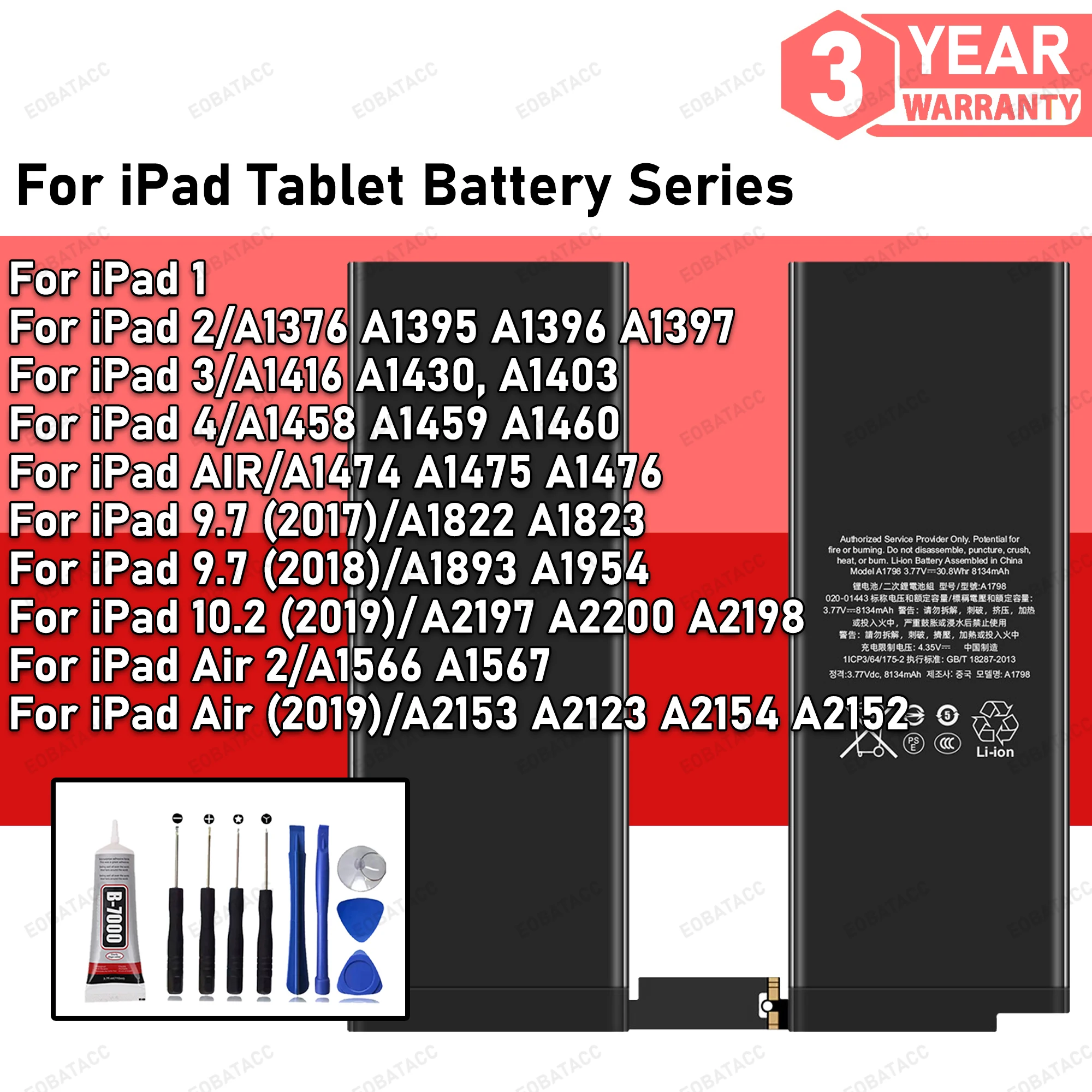 

100% New Zero Cycle BATTERY For APPLE iPad 1 2 3 4 5 /IPAD AIR 2/IPAD 9.7 2017/ IPAD PRO 9.7 /IPAD PRO 10.5 TAB Batteria