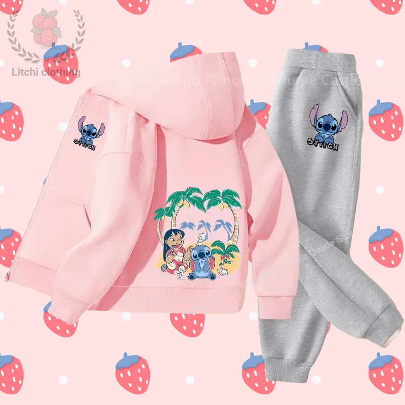 Zipper jacket set Stitch Disney Cartoon Jacket Boys Coats Children Clothing Woodstock Autumn Girls Clothes Cartoon Jeans Coat