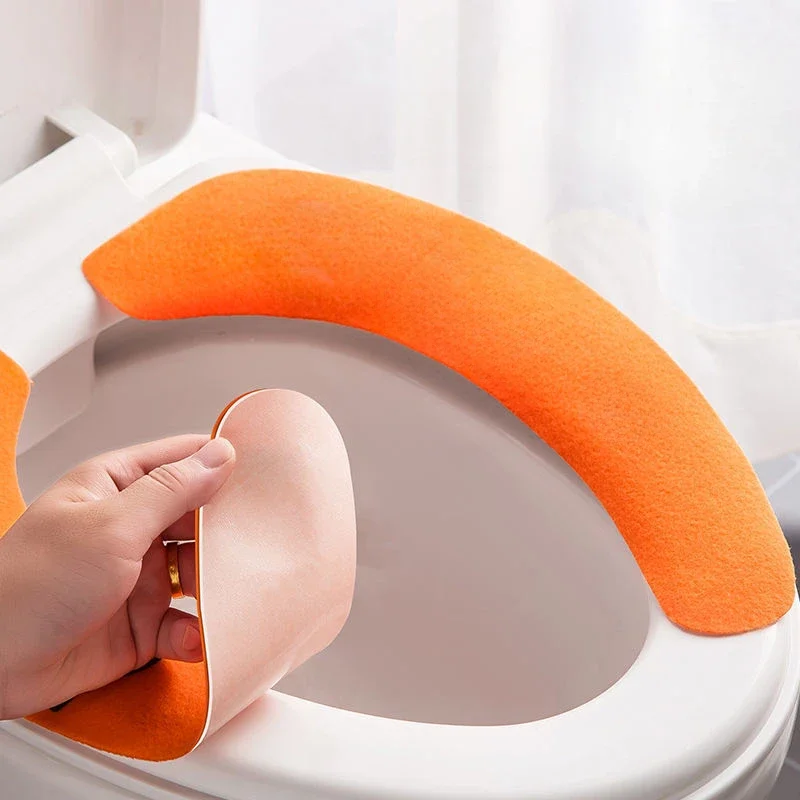 Universal Toilet Seat Cover Soft WC Paste Toilet Sticky Seat Pad Washable Bathroom Warmer Seat Lid Cover Pad Cushion Solid Color