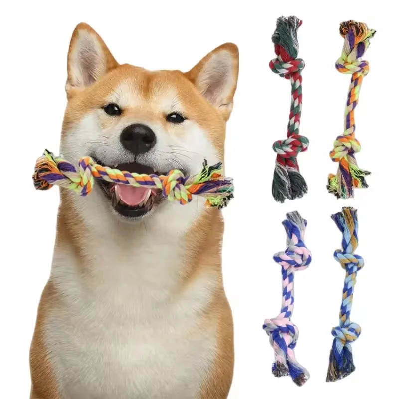 

Weaving Cotton Knot Dog Toy Teeth Cleaning Teeth Grinding Bite Resistant Toy Weaving Double Knot Rope Pet Supplies Dog Toys