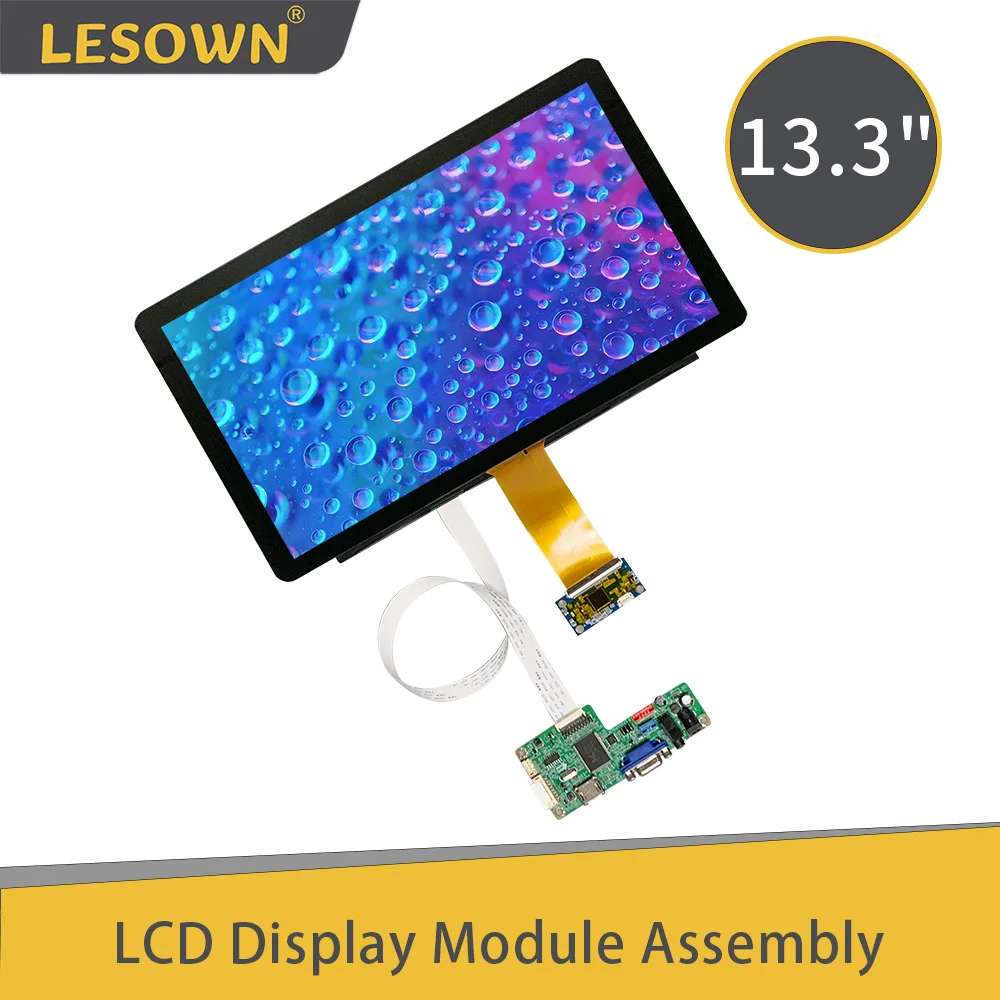 LESOWN 13.3 inch LCD Display Module eDP 30PIN HDMI VGA DC12V 1A 1920x1080 IPS Capacitive Touch Screen with Driver Board