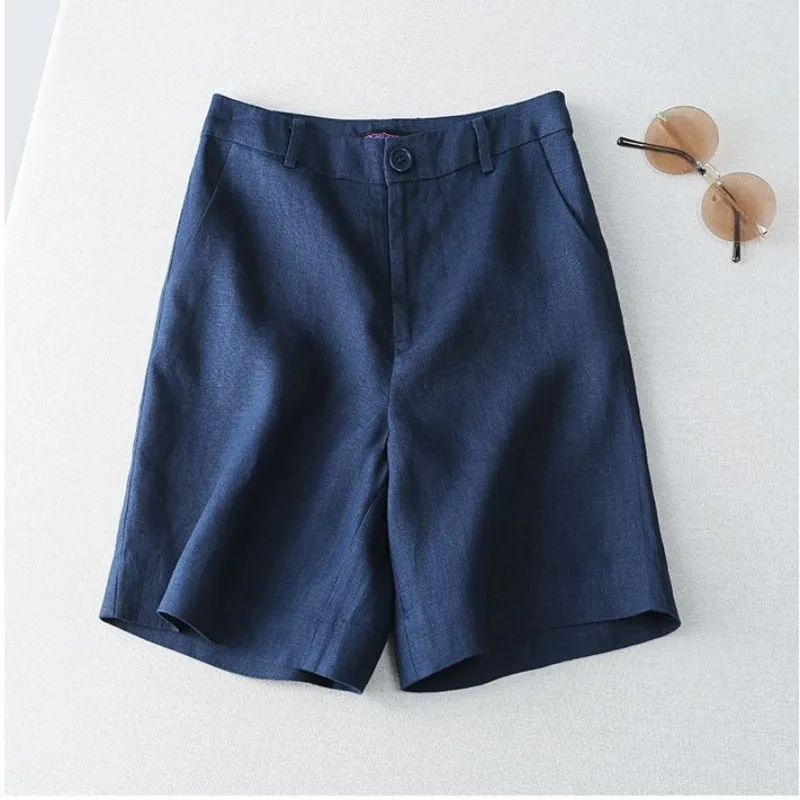 

Women's Linen Cotton High Waist Wide Leg Shorts Summer Casual Straight Five-Pants
