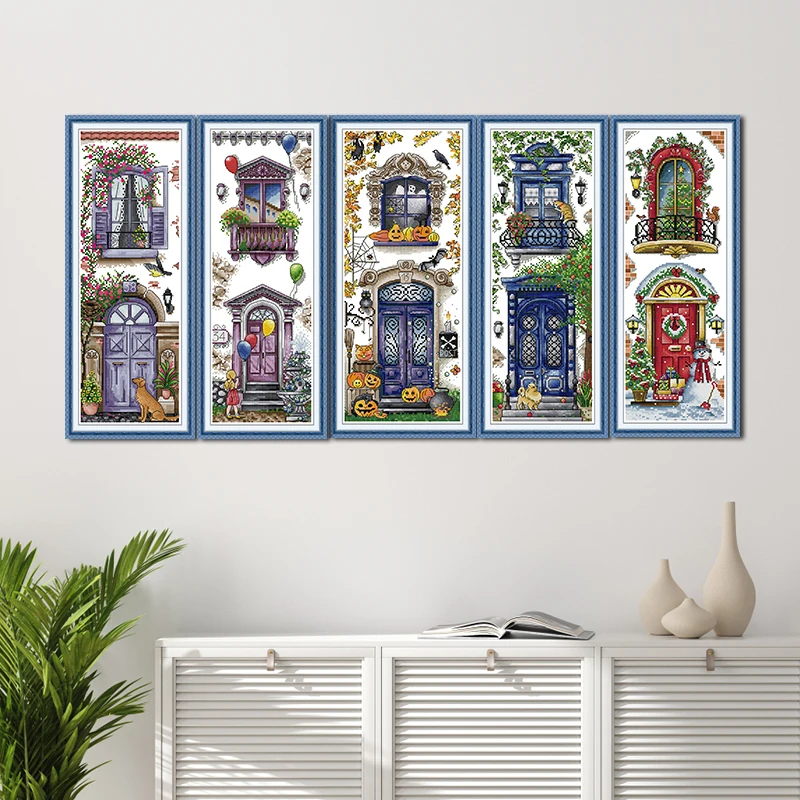 Joy Sunday Cross Stitch Kits Balcony Series Pattern Aida 16CT 14CT 11CT HD Prints Counted Fabric DIY Embroidery Set Art Crafts