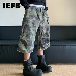 IEFB American Style Washed Camouflage Loose Men's Cargo Shorts Street Niche Workwear 2024 Pocket Design Male Trousers 24E1035