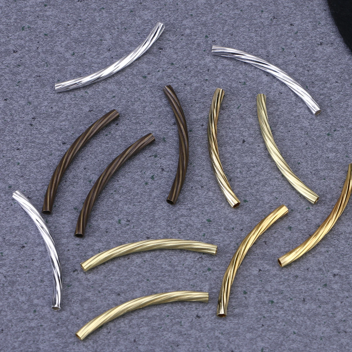 

200pcs Copper Bent Tubes Jewelry Making Diy Accessories Hollow Charms For Necklace Bracelet Dangle Keychain Costume Decor