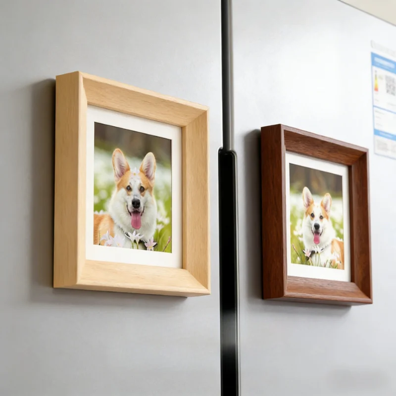 Six Inch Wooden Photo Frame Household Magnetic Fridge Sticker Pet Picture Wall Memorial Display Decoration Frame Magnet Fridge