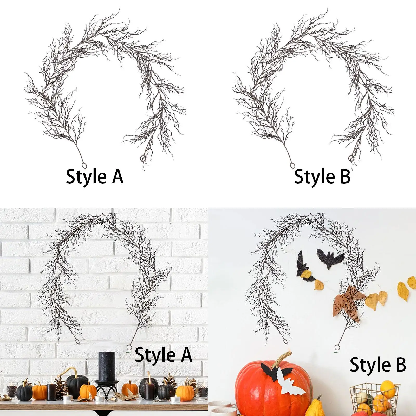 Halloween Branch Garland Ornament Halloween Decoration Artificial Vine Branch for Indoor Outdoor Stairs Backdrop Railing Home