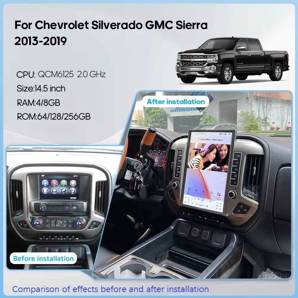 

NEW For Chevrolet Silverado GMC Sierra 2013-2019 CarSmart Multimedia VideoPlayer Radio GPS Navigation 4G Carplay+Auto Android 13