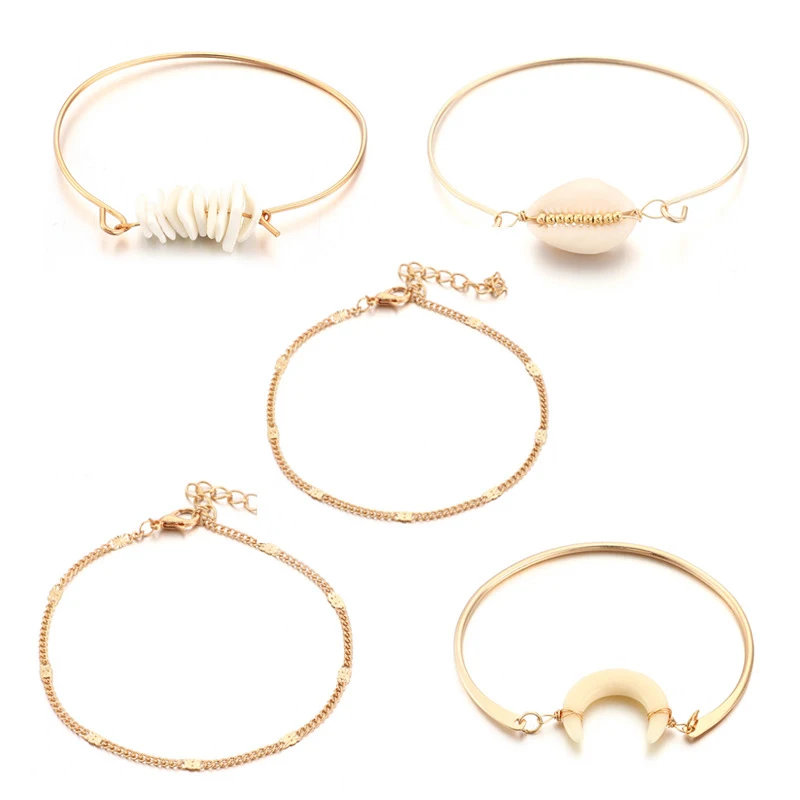 5 Pieces / Set Of Bracelets Shell Gravel Beaded Moon Bracelet Ladies Alloy Bracelet Jewelry